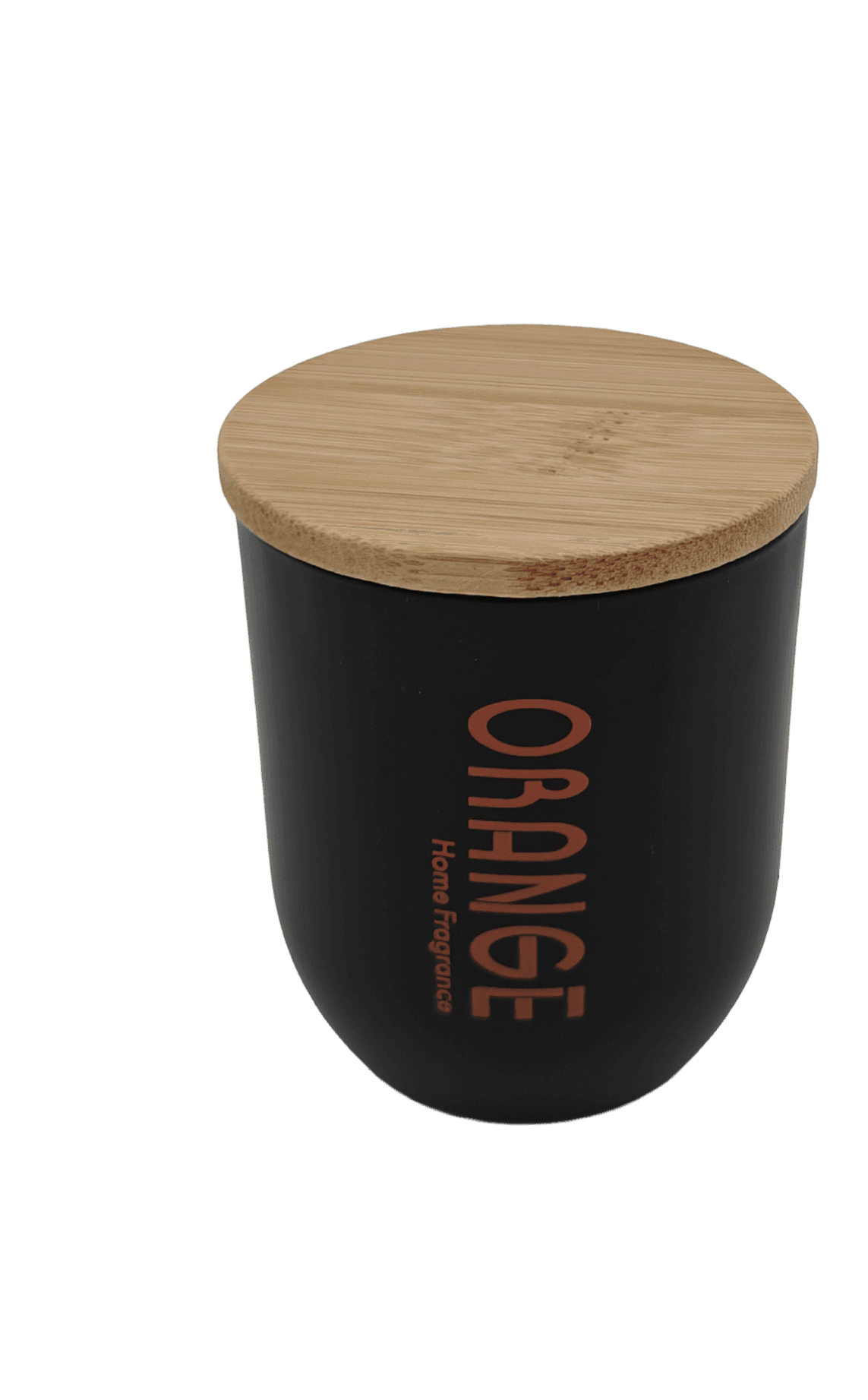 Geurkaars Sinaasappel met houten deksel en houten lont 70x80 mm / zwart oranje 2
