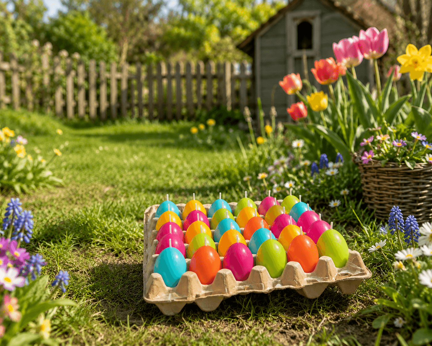 Tray met 30 stuks veelkleurige paaseieren