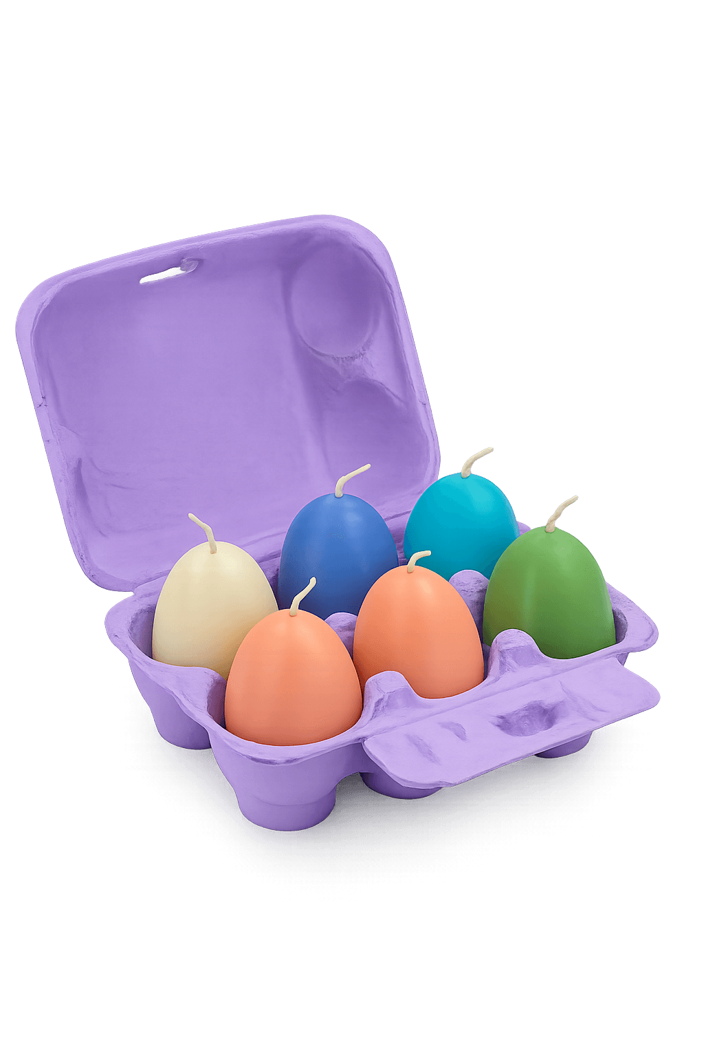 Eierdoosje met 6 paaseieren-kaarsjes in pastel tinten 2