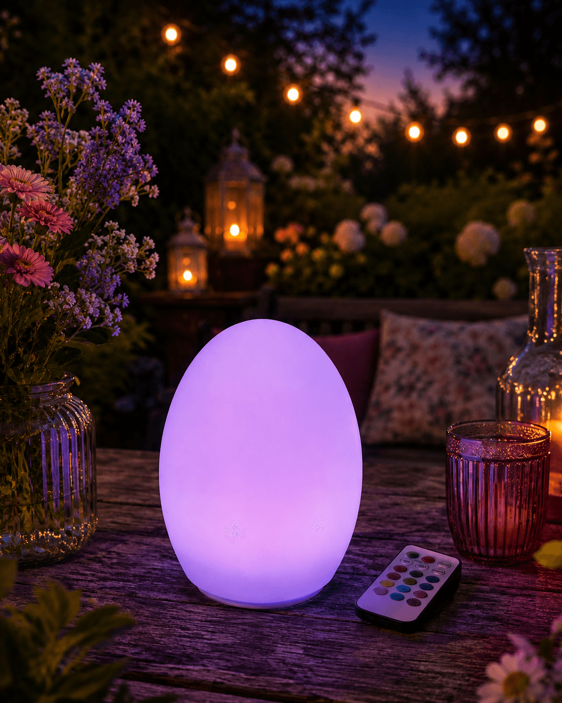 Buitenkans! LED Sfeerlamp met afstandsbediening voor buiten en binnen