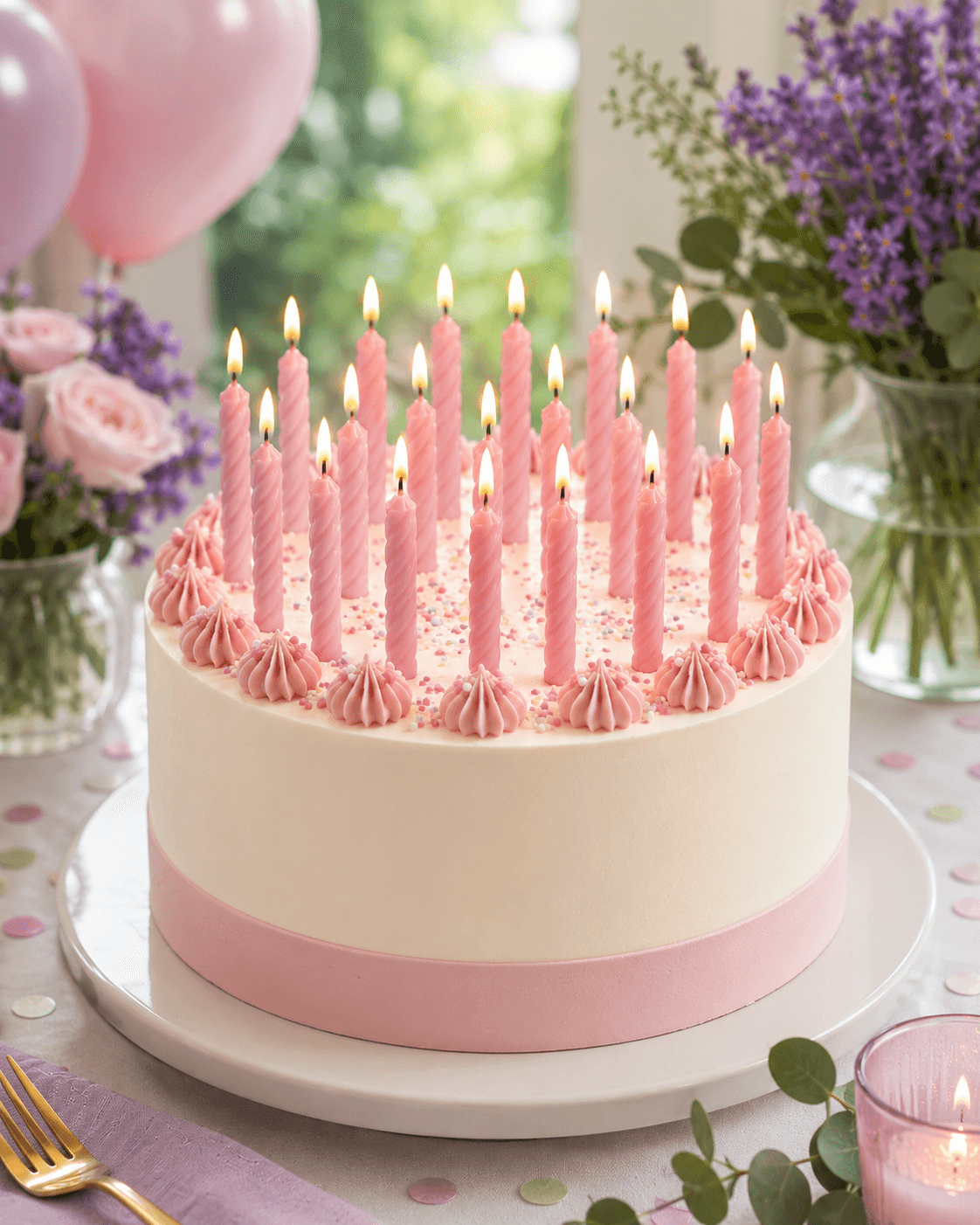 Roze verjaardagskaarsjes 120 stuks