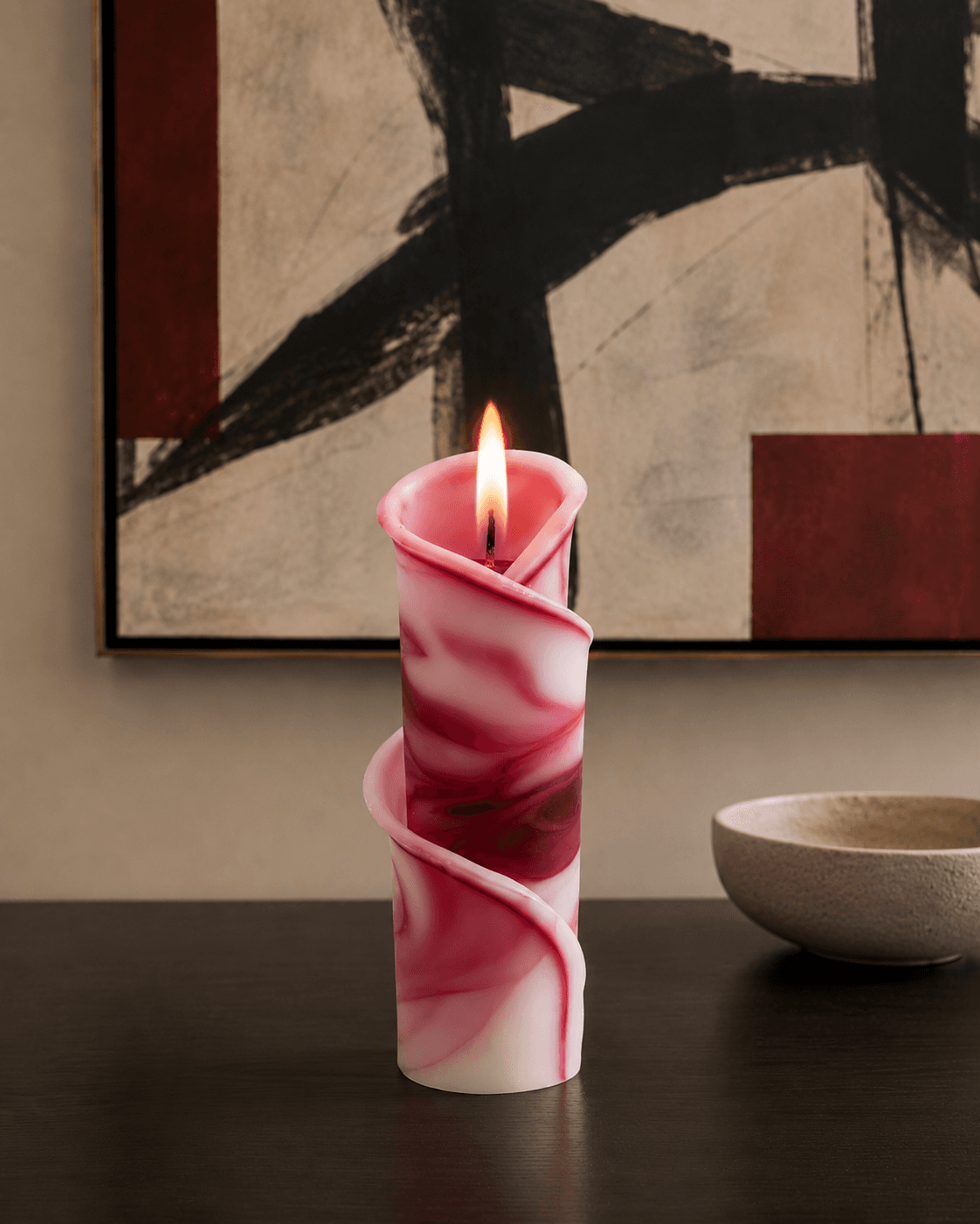 Servet designkaars  65x200 mm / Rood/Wit
