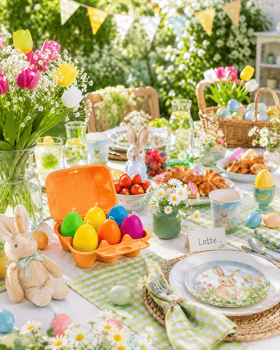Eierdoosje met 6 paaseieren in paars/groen/blauw/oranje/geel