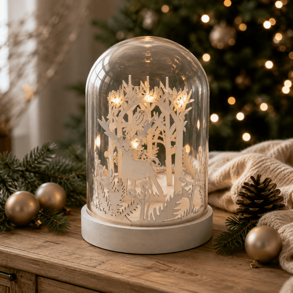 LED-kerstdecoratie Winterbos onder glazen stolp