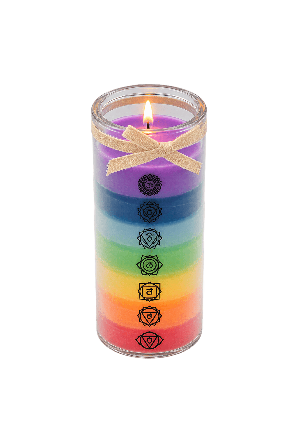 Chakrakaars met zeven kleuren en symbolen in glas  Ø 60 × 140 mm 2