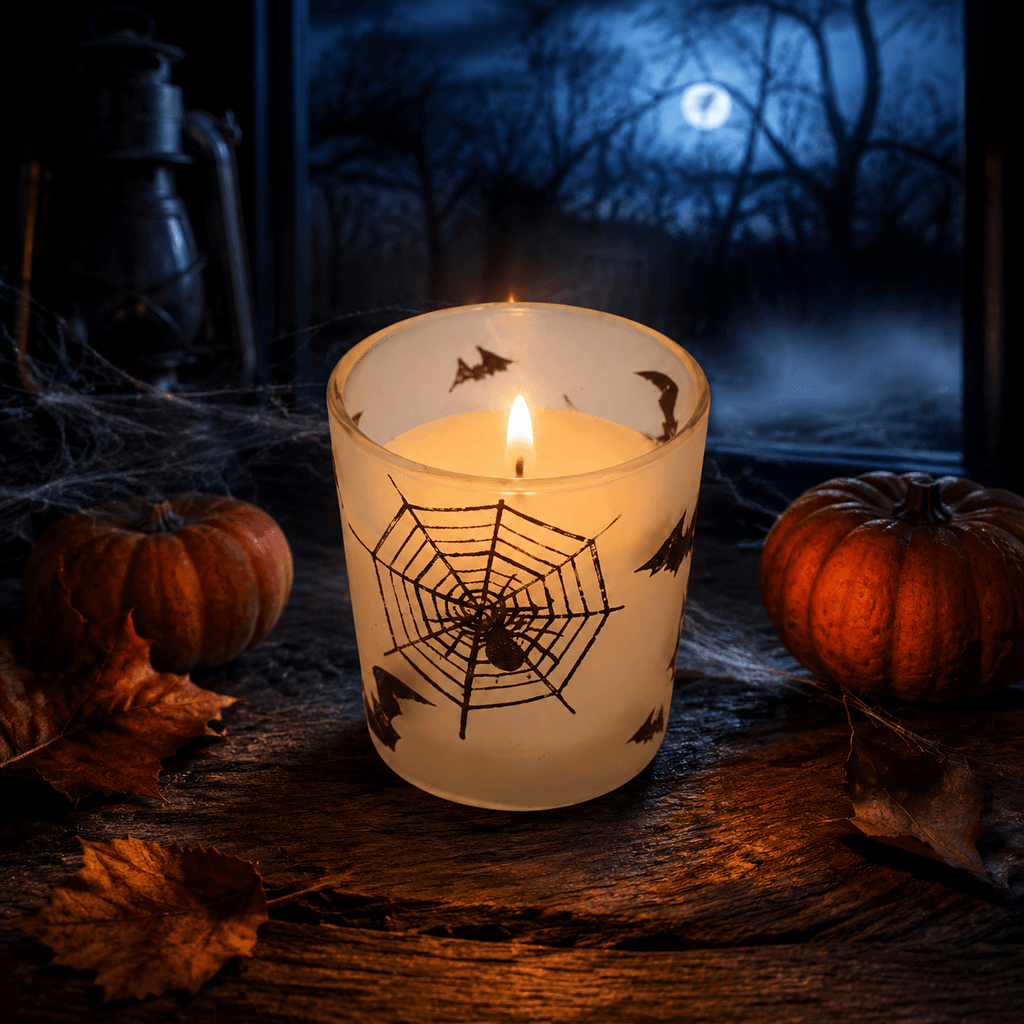 Halloweenkaarsje in frosted glas Ø 55 × 60 mm