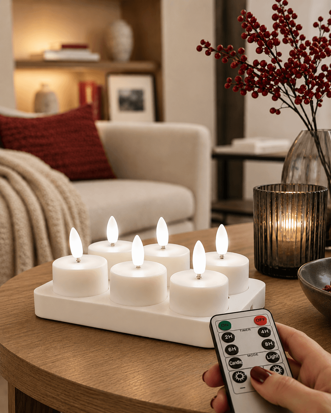 LED Waxinelichten 6 stuks met oplaadstation en afstandbediening