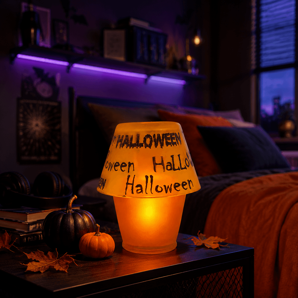 Halloween lampkaars met oranje glazen kap Ø 100 × 125 mm