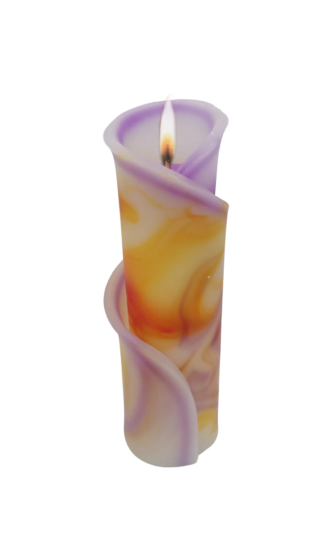 Unieke servetkaars lila, pink, geel & oranje 65x200