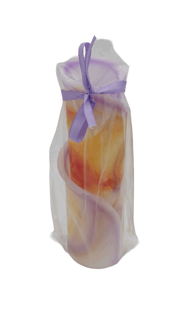 Unieke servetkaars lila, pink, geel & oranje 65x200