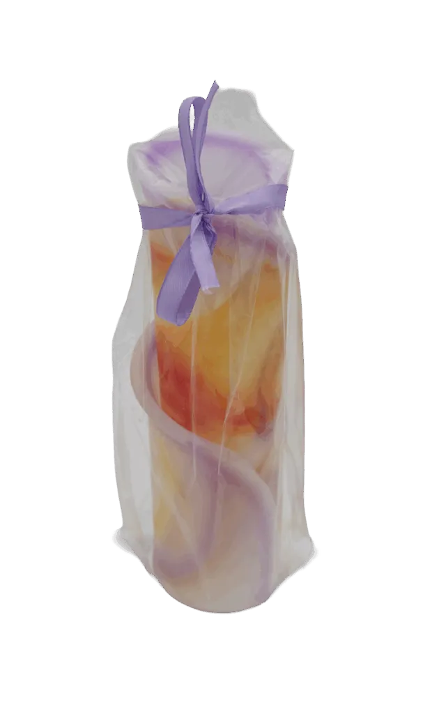 Unieke servetkaars lila, pink, geel & oranje 65x200