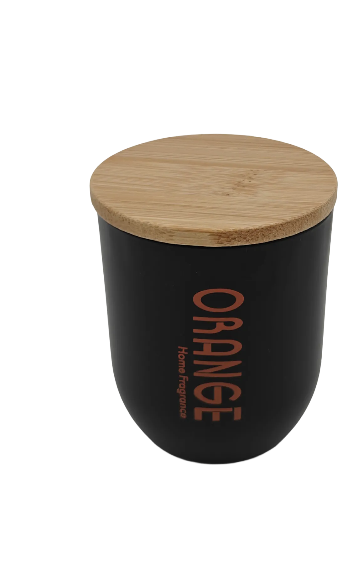 Geurkaars Sinaasappel met houten deksel en houten lont 70x80 mm / zwart oranje - Afbeelding 2