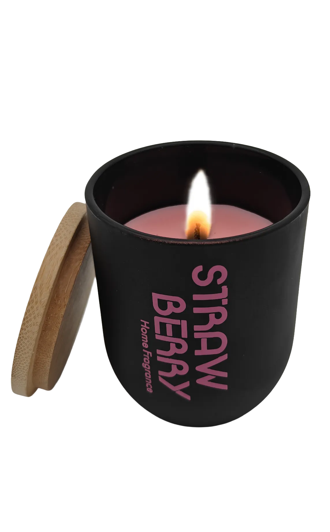 Geurkaars Aardbei met houten deksel en houten lont 70x80 mm / Zwart rood