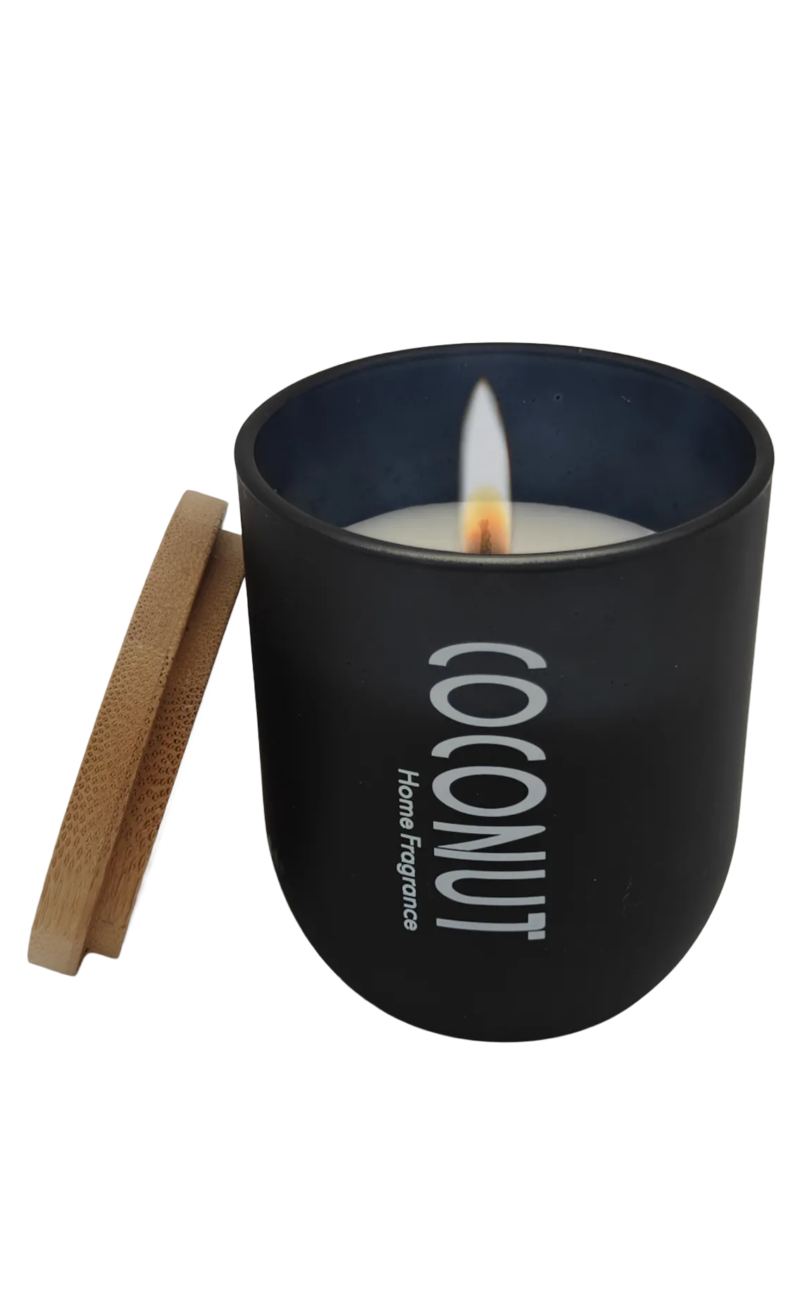 Kokosnoot geurkaars met houten deksel en houten lont 70x80 mm / Zwart-wit