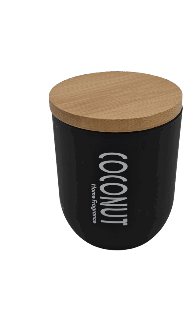 Kokosnoot geurkaars met houten deksel en houten lont 70x80 mm / Zwart-wit