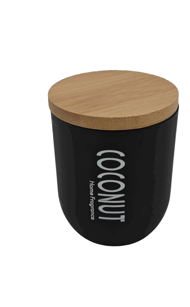 Kokosnoot geurkaars met houten deksel en houten lont 70x80 mm / Zwart-wit