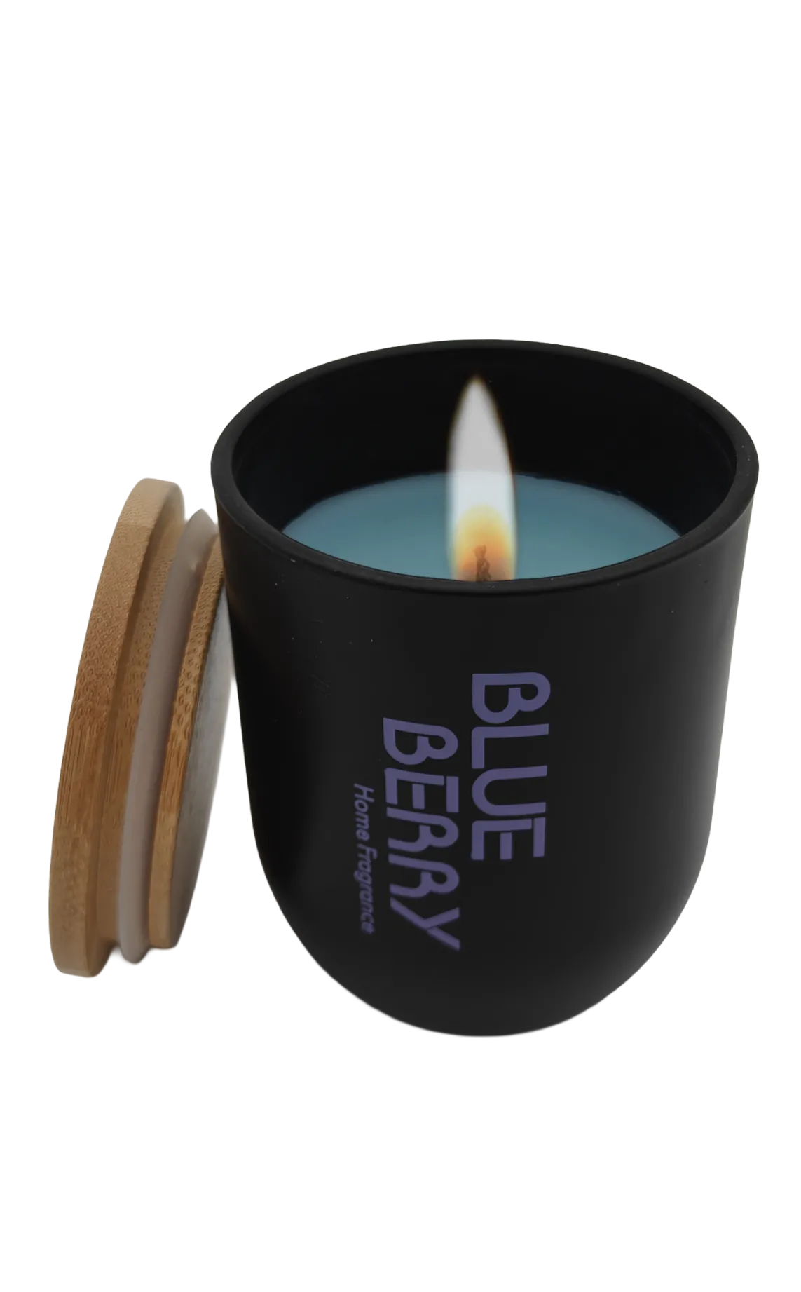 Blauwe bes geurkaars met houten deksel en houten lont 70x80 mm / Zwart