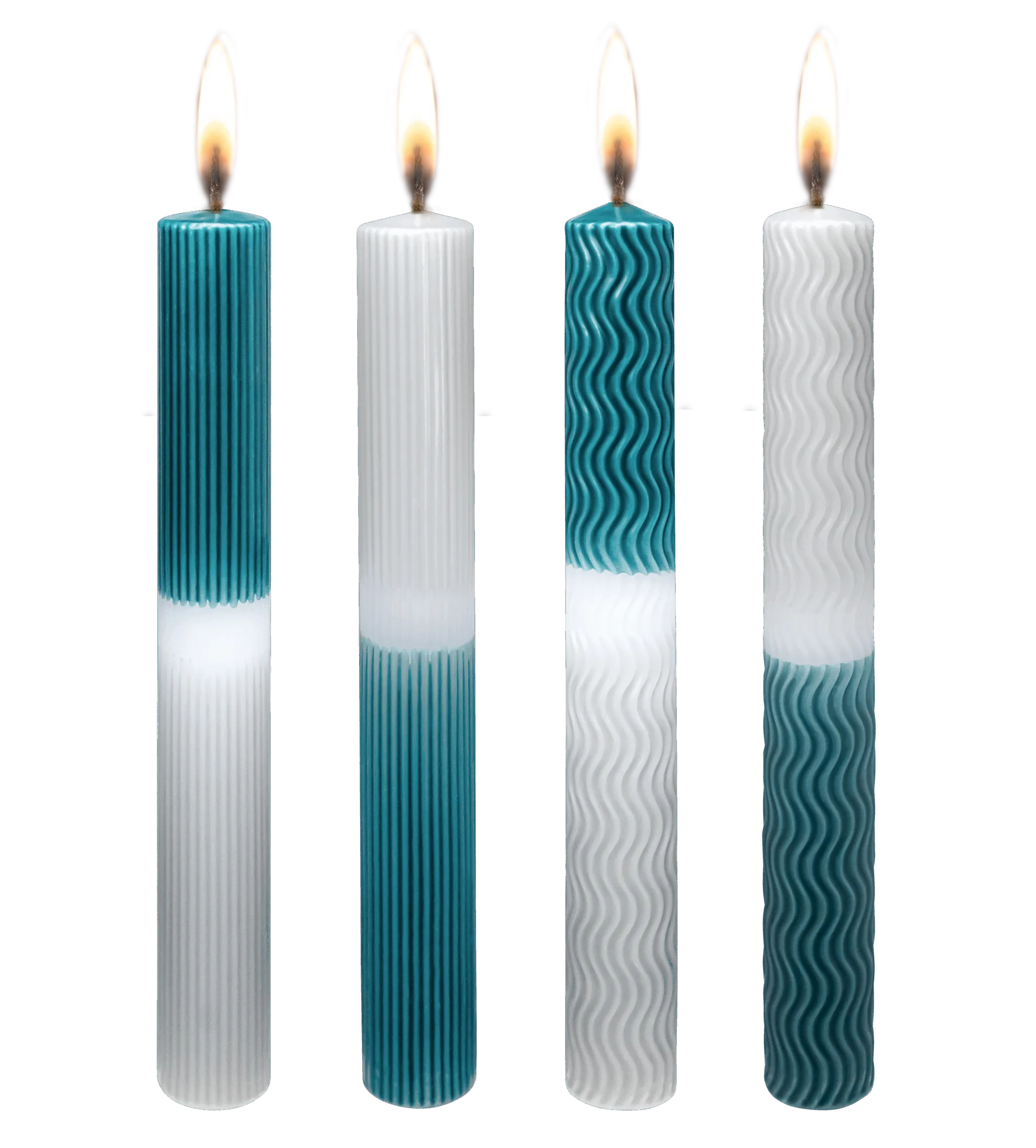 4 stuks dinerkaarsen 30x250 mm / Tin/Zeegroen