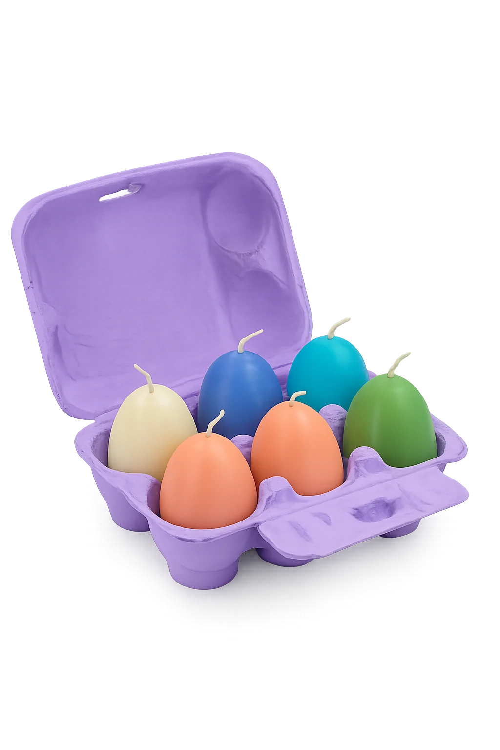 Eierdoosje met 6 paaseieren-kaarsjes in pastel tinten