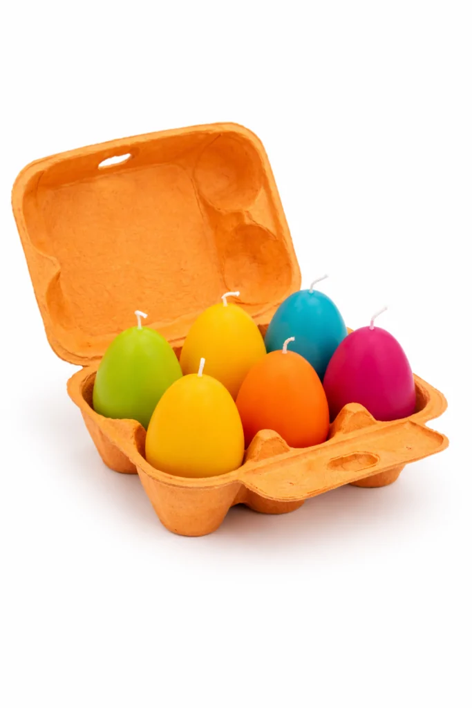 Eierdoosje met 6 paaseieren in paars/groen/blauw/oranje/geel