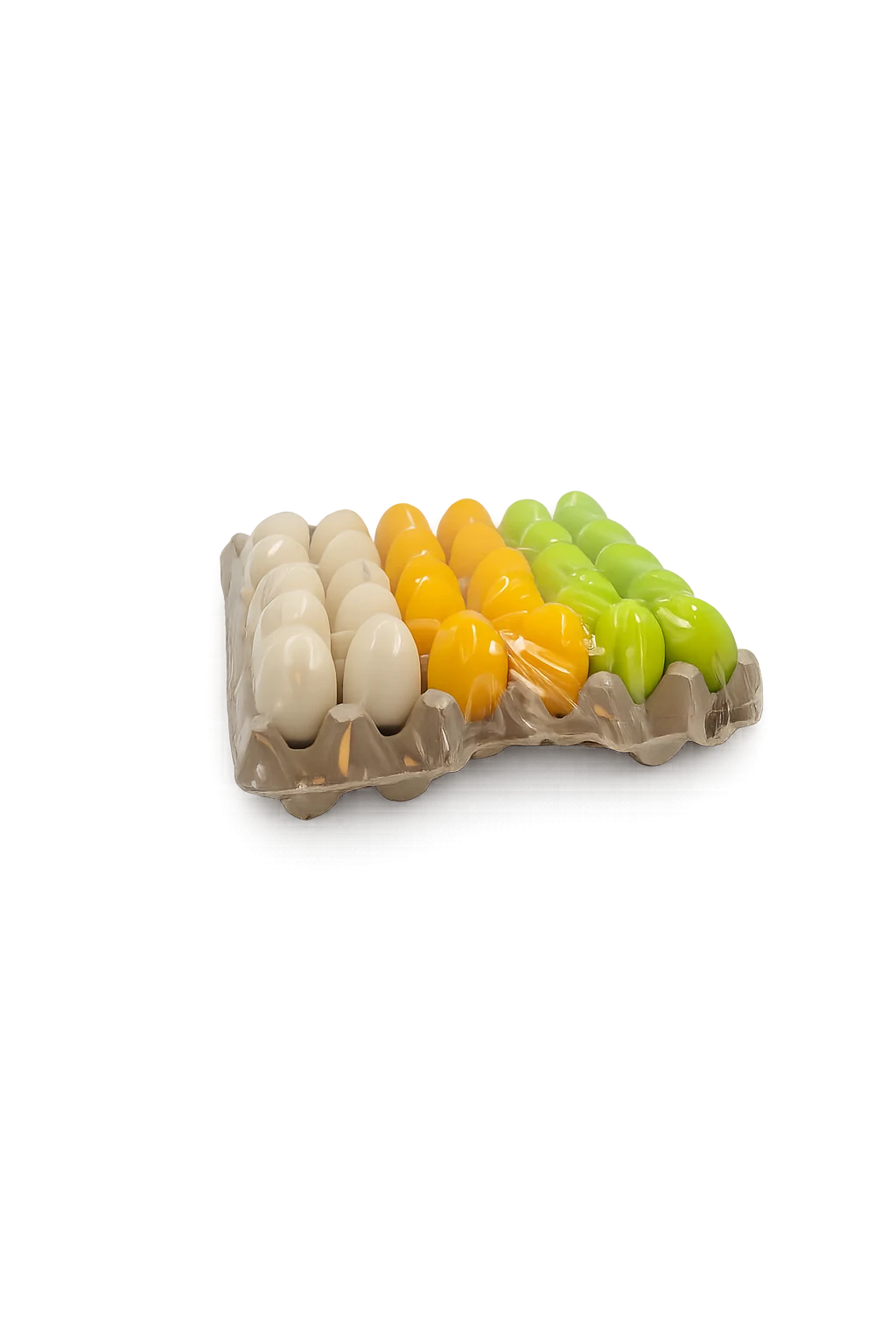 Tray met 30 stuks Paaseieren Groen/Geel/Wit