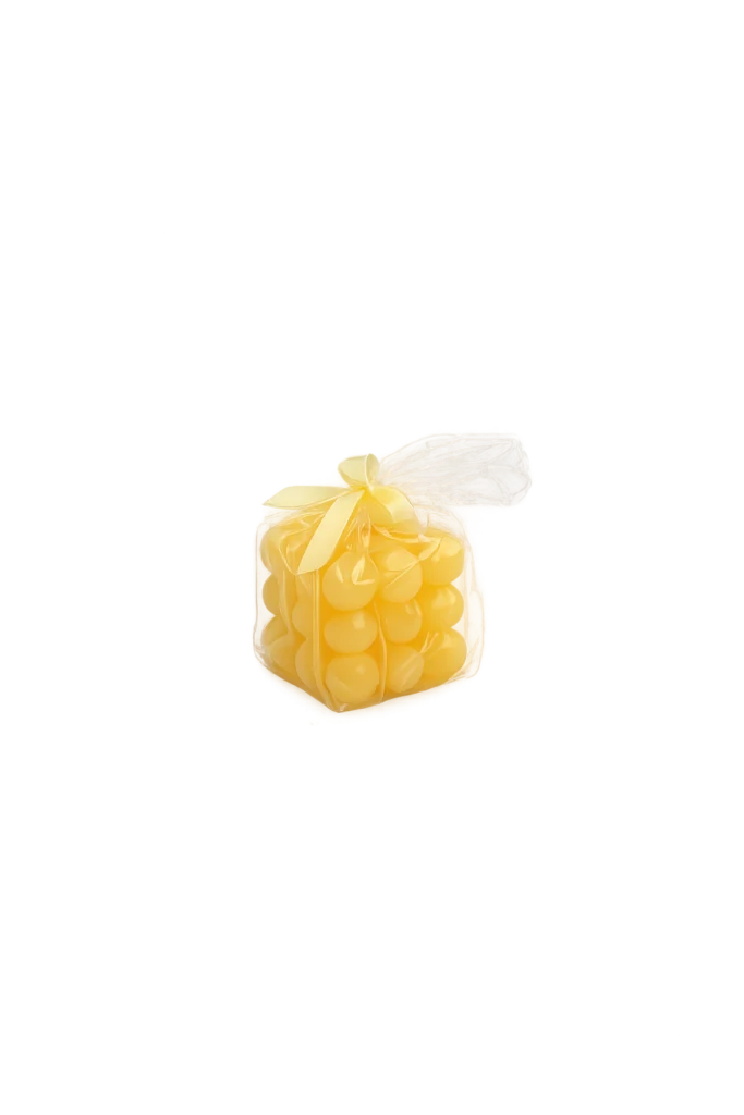 Gele bubbelkaars 6x6x6 cm