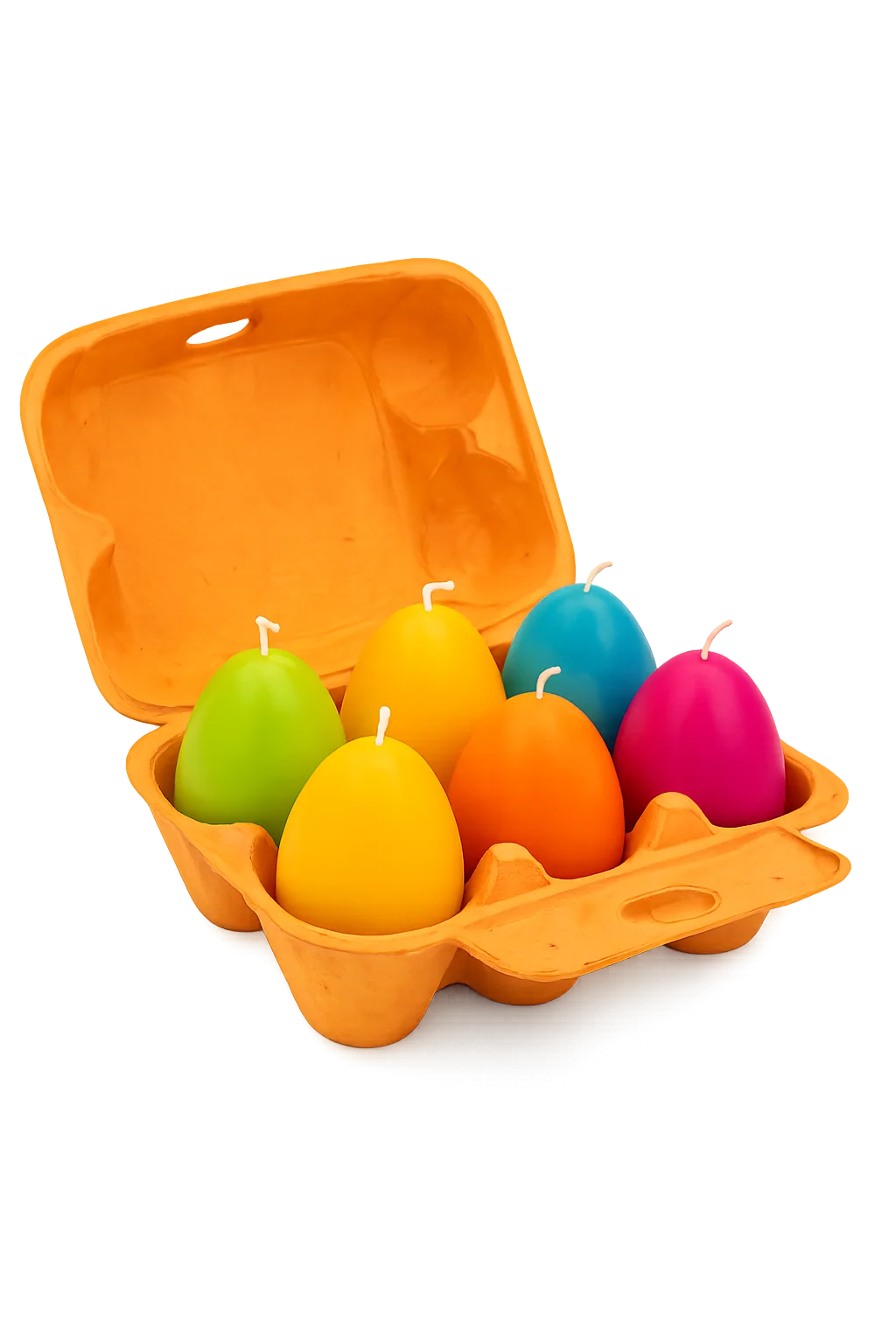 Eierdoosje met 6 paaseieren in paars/groen/blauw/oranje/geel