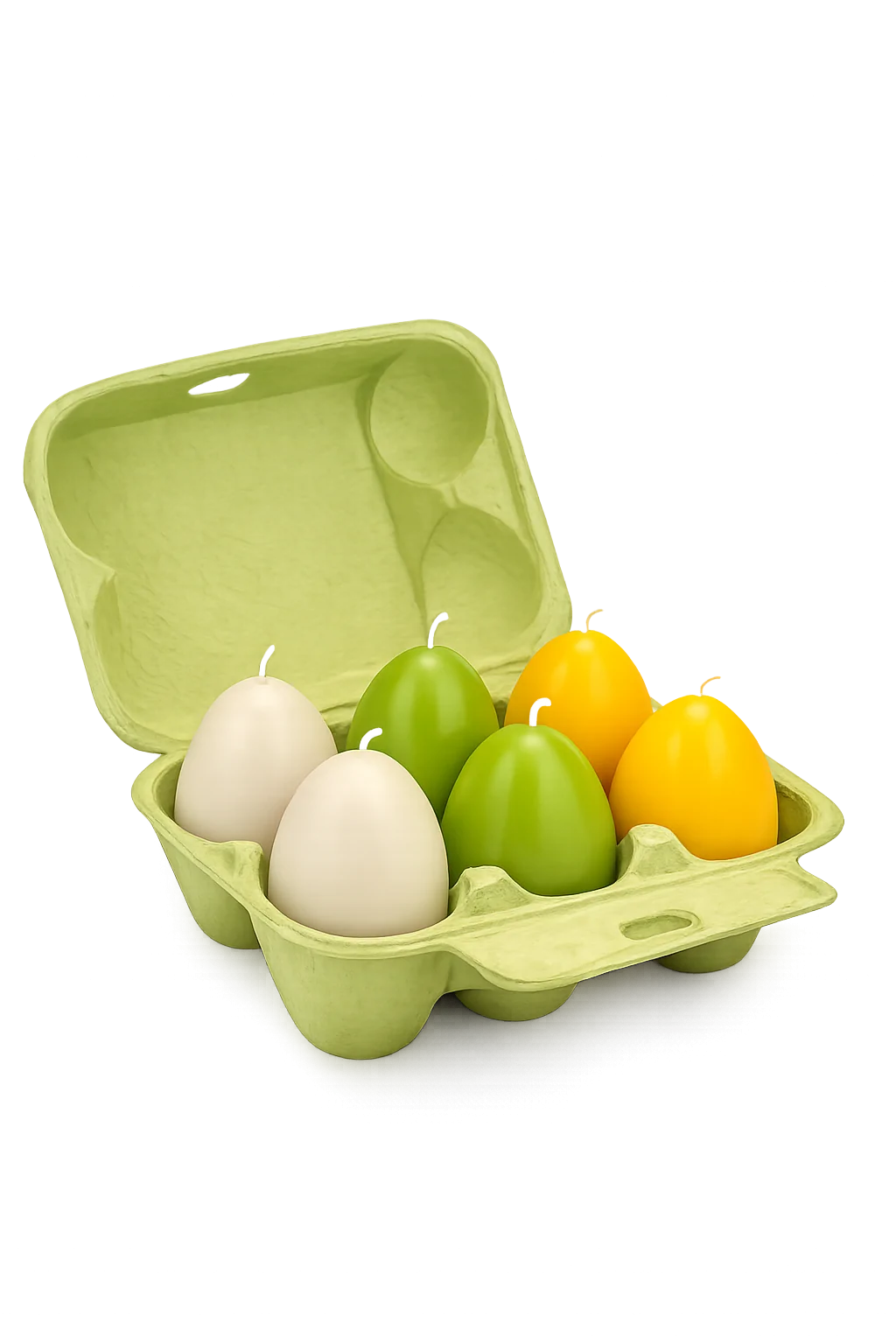 Eierdoosje met 6 paaseieren in geel/groen/wit